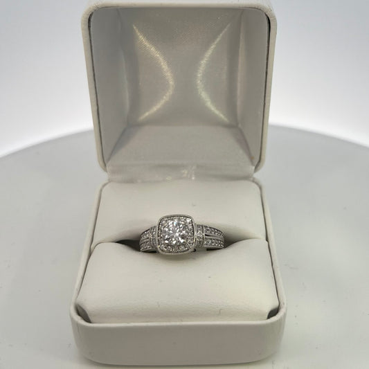 14kt White Gold Ring with Square Diamonds