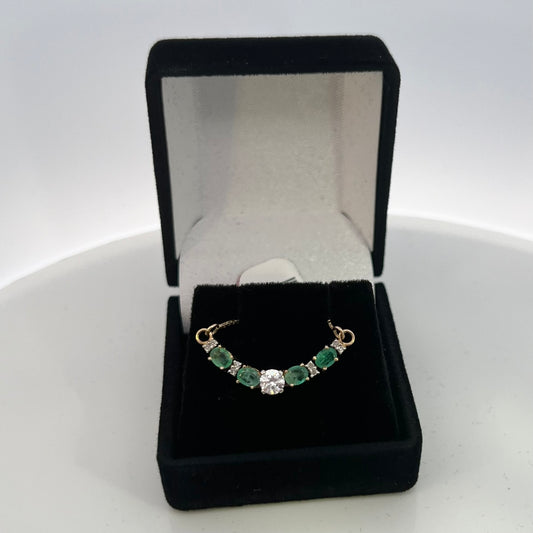 14kt Yellow Gold Emerald Green and Diamond Stones